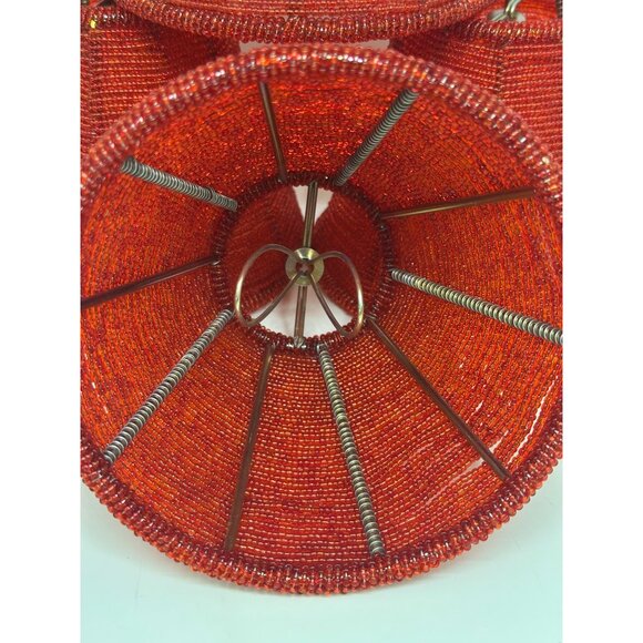 Vintage Lot of 4 Portfolio Red Glass Beaded Lamp Shades 5" Chandelier Mini - Picture 4 of 10